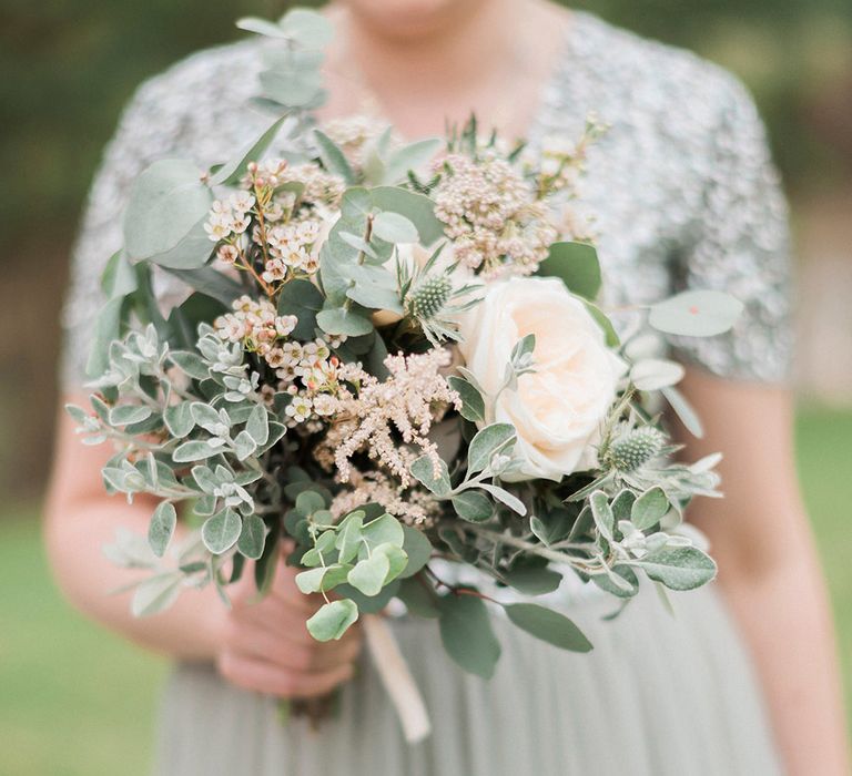 Bouquet | Bridesmaid in Green Sequin & Tulle Maya Dress from ASOS | Romantic Pastel Wedding at Prested Hall, Essex | Kathryn Hopkins Photography | Sugar Lens Productions