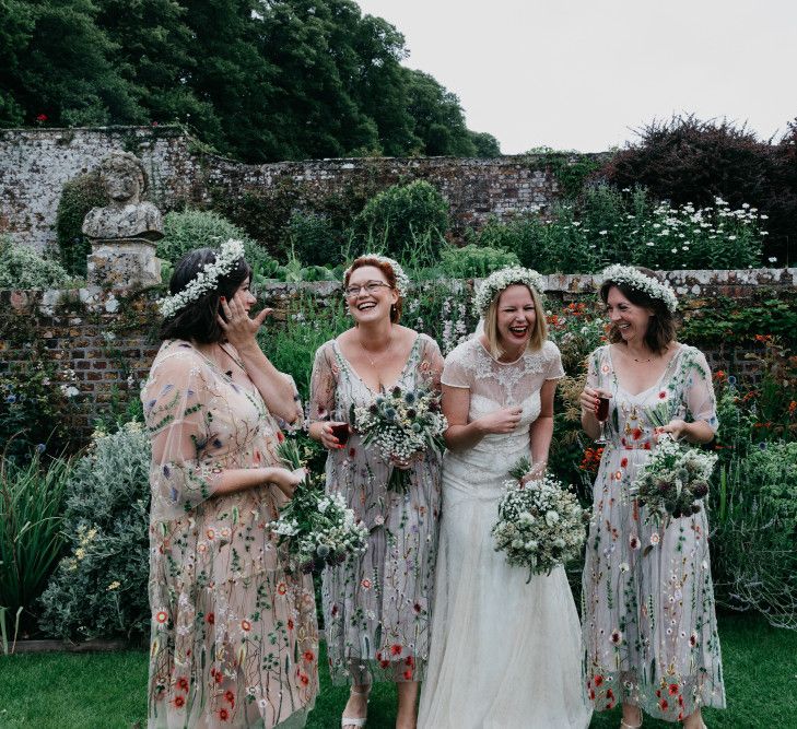 Bridesmaids In Embellished Floral Dresses