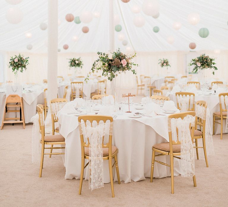 Lantern Filled Marquee Reception | Romantic Pastel Wedding at Prested Hall, Essex | Kathryn Hopkins Photography | Sugar Lens Productions