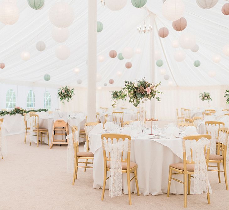 Lantern Filled Marquee Reception | Romantic Pastel Wedding at Prested Hall, Essex | Kathryn Hopkins Photography | Sugar Lens Productions