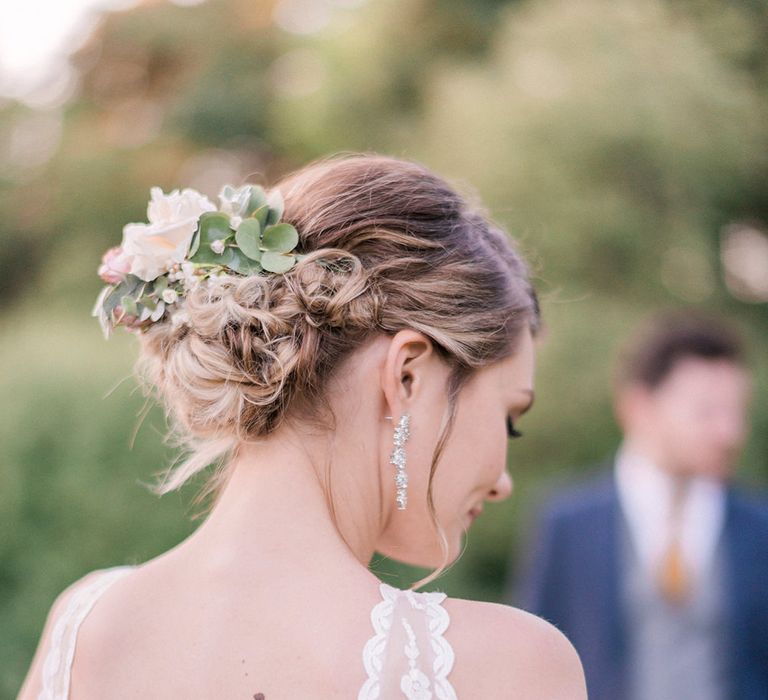 Bridal Up Do with Flowers | Sottero & Midgley Gown | Romantic Pastel Wedding at Prested Hall, Essex | Kathryn Hopkins Photography | Sugar Lens Productions