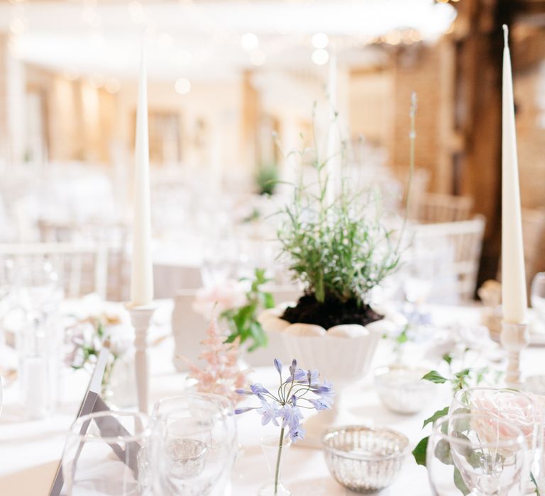 Almonry Barn Exclusive Hire Wedding Venue In Somerset With Pastel Flowers & Fairy Lights Images From Bowtie and Belle Photography With Bride In Wtoo By Watters