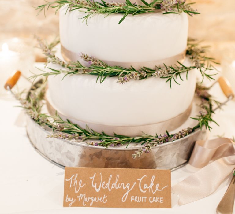 White Wedding Cake With Herbs