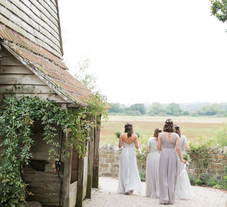 Almonry Barn Exclusive Hire Wedding Venue In Somerset With Pastel Flowers & Fairy Lights Images From Bowtie and Belle Photography With Bride In Wtoo By Watters