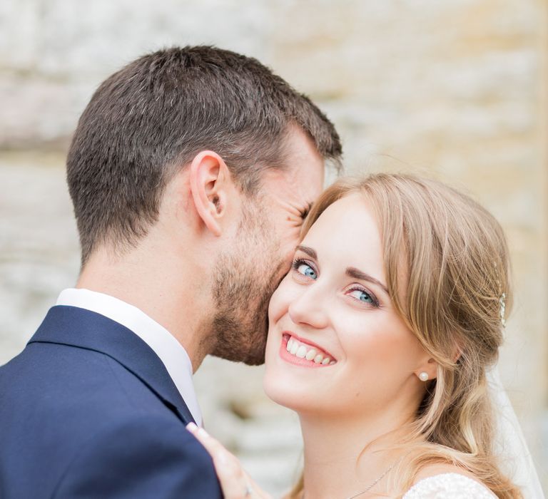 Almonry Barn Exclusive Hire Wedding Venue In Somerset With Pastel Flowers & Fairy Lights Images From Bowtie and Belle Photography With Bride In Wtoo By Watters