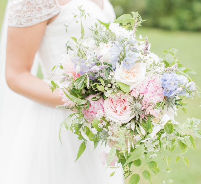 Pastel Summer Wedding Bouquet With Pale Pink Roses