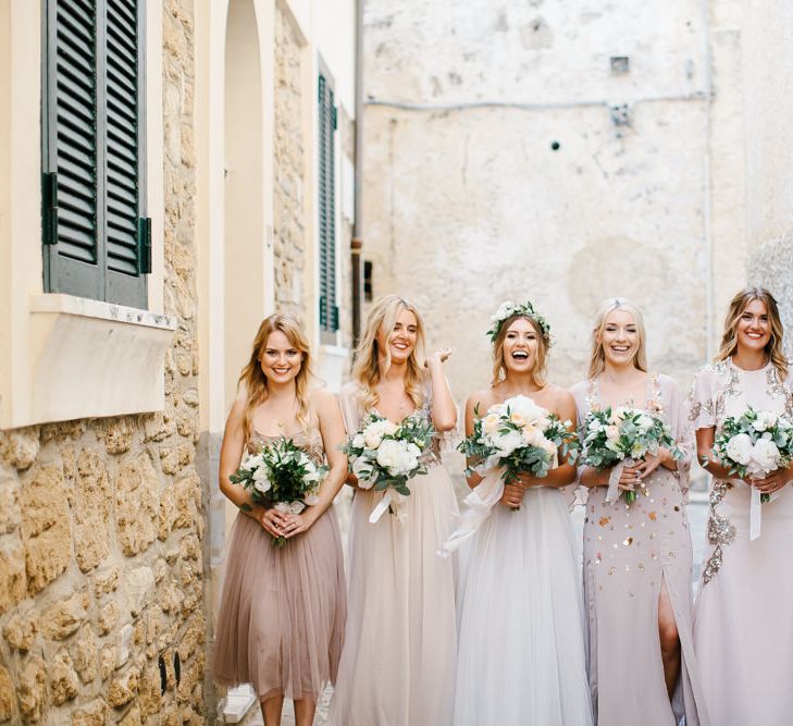 Bridesmaids in Different Embellished Bridesmaid Dresses | Bride in Watters Gown | Chris Barber Photography