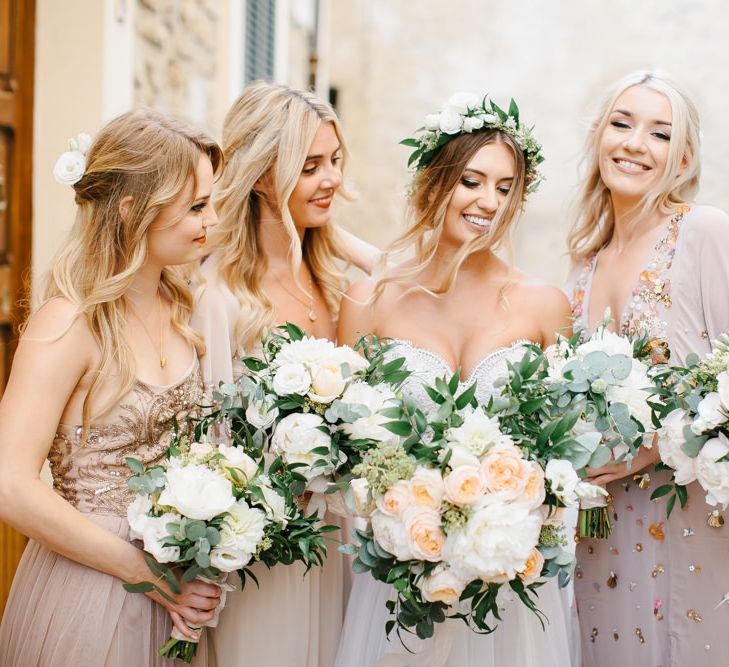 Bridesmaids in Different Embellished Bridesmaid Dresses | Bride in Watters Gown | Chris Barber Photography