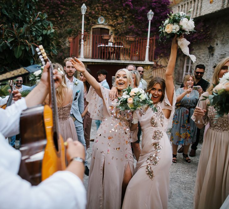 Bridesmaids in Blush Embellished Gowns | Chris Barber Photography