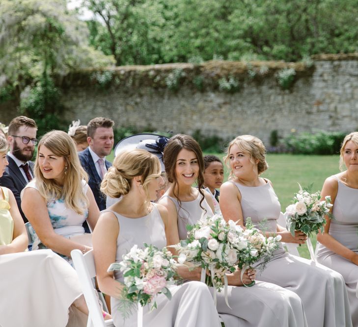 Bridesmaids in Taupe Dessy Dress | Elegant Notley Abbey Wedding | Natalie J Weddings Photography