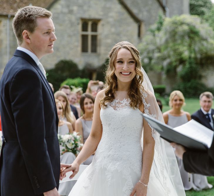 Outdoor Wedding Ceremony | Bride in Pronovias | Groom in Moss Bros Suit | Elegant Notley Abbey Wedding | Natalie J Weddings Photography