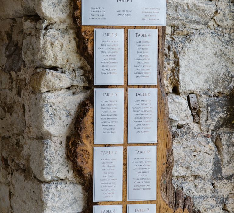 Wooden Plaque Table Plan | Elegant Notley Abbey Wedding | Natalie J Weddings Photography