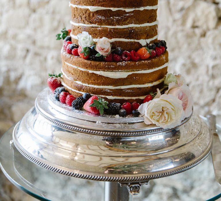 Naked Wedding Cake | Elegant Notley Abbey Wedding | Natalie J Weddings Photography