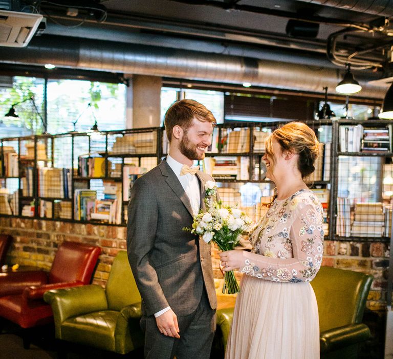 Bride In Blush Pink Needle & Thread Wedding Dress