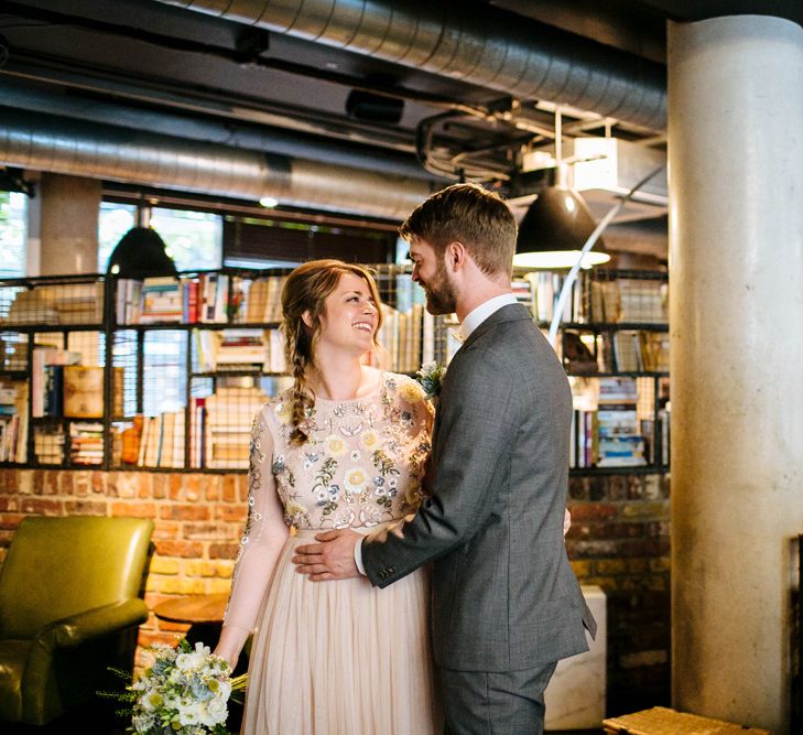 Bride In Blush Pink Needle & Thread Wedding Dress