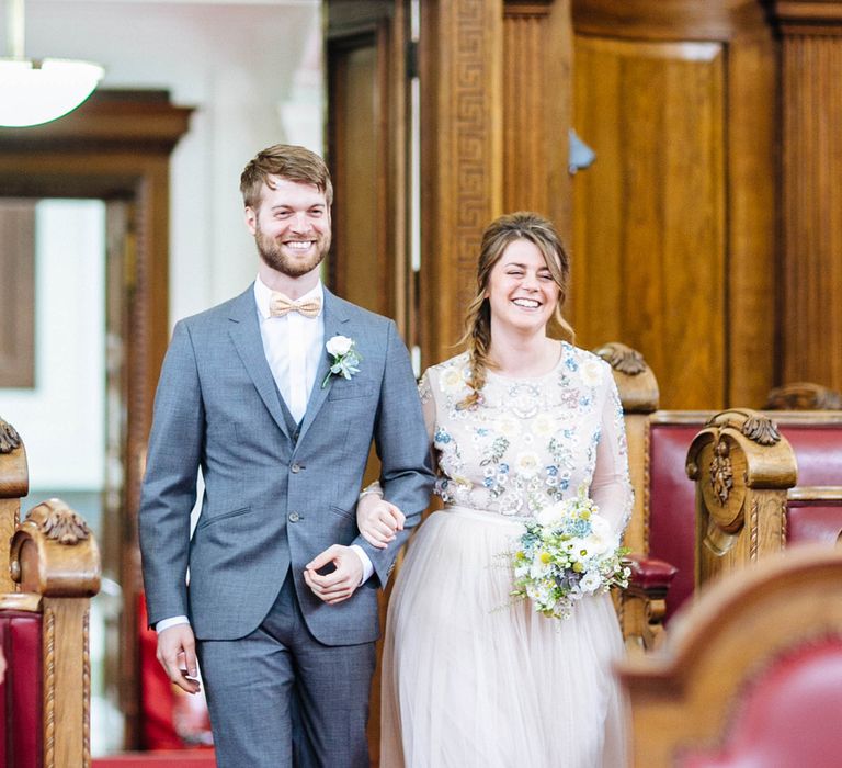 Bride In Blush Pink Needle & Thread Wedding Dress