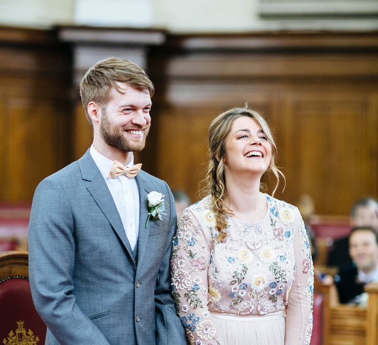 Bride In Blush Pink Needle & Thread Wedding Dress