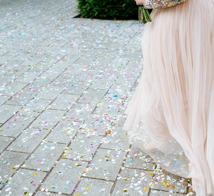 Bride In Blush Pink Needle & Thread Wedding Dress