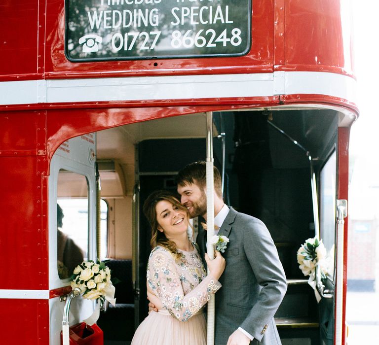 Bride In Blush Pink Needle & Thread Wedding Dress