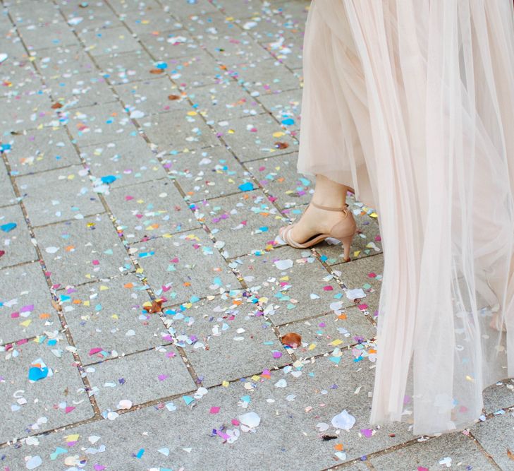 Bride In Blush Pink Needle & Thread Wedding Dress