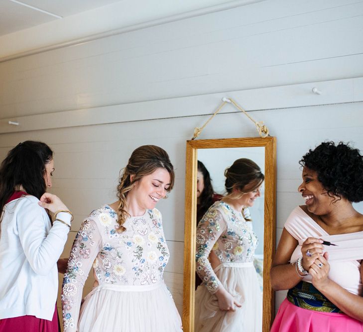 Bride In Blush Pink Needle & Thread Wedding Dress