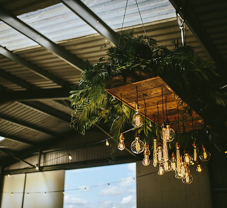 Edison Bulb Light Installation For An Industrial Wedding At Northumberland Airfield