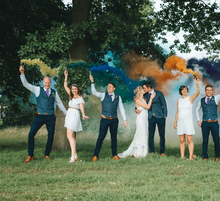 Wedding Party with Flares