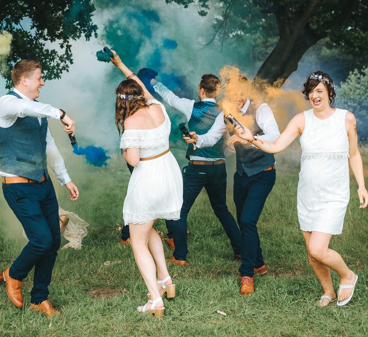 Wedding Party with Flares