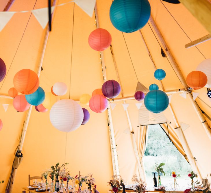 Brightly Coloured Hanging Paper Lanterns