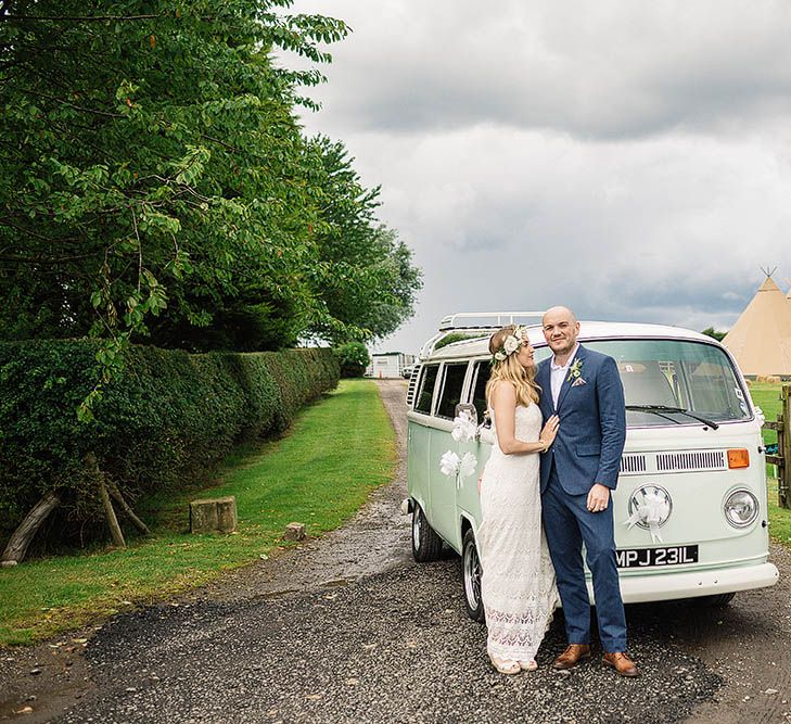 Bride & Groom VW Campervan Country Portrait