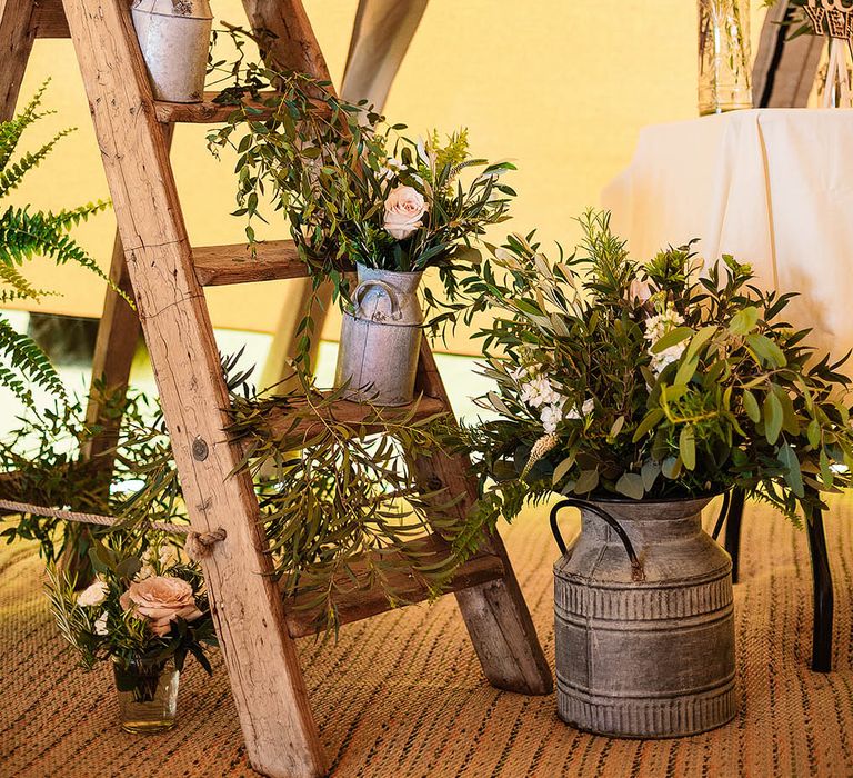 Rustic Step Ladder Floral Decor