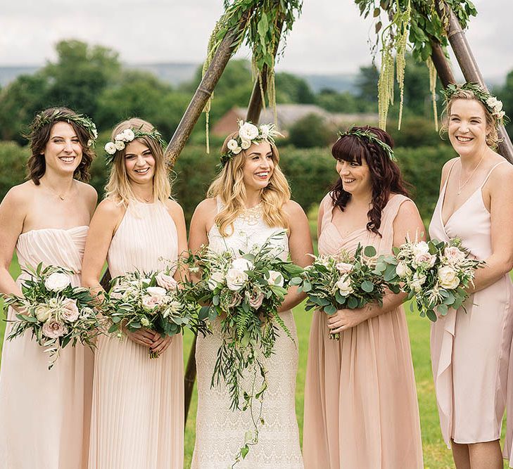 Bridesmaids in Mis-Match Pink Dresses from the Highstreet