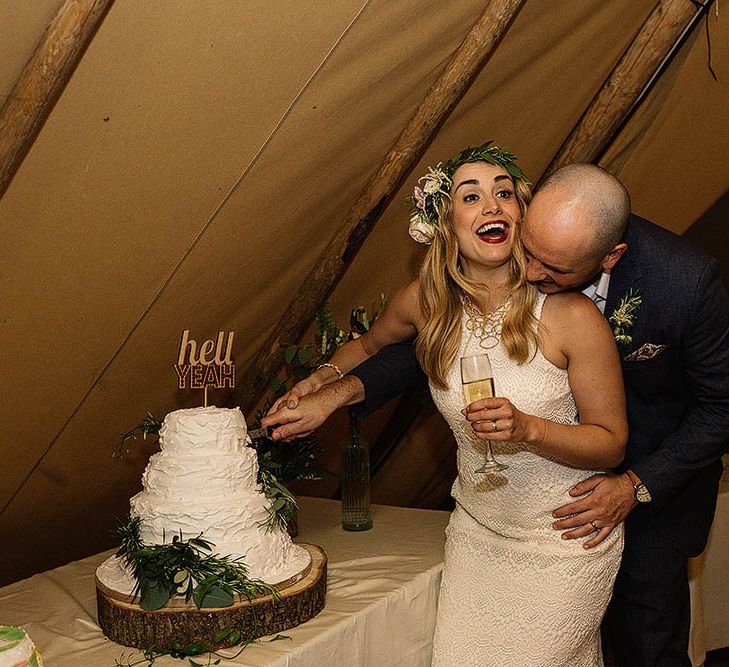 Bride & Groom Cutting the Cake