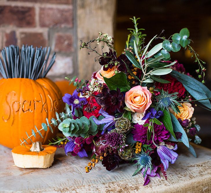 Bright Bridal Bouquet | Autumn Rustic Wedding at Curradine Barns | Jo Hastings Photography