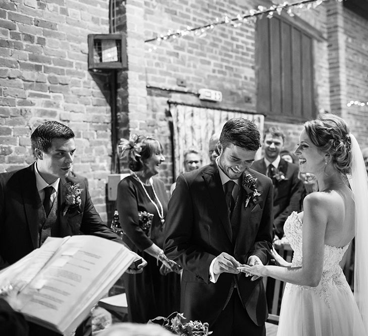 Wedding Ceremony | Bride in Sottero & Midgely Emsley Gown | Groom in Peter Posh Suit | Autumn Rustic Wedding at Curradine Barns | Jo Hastings Photography