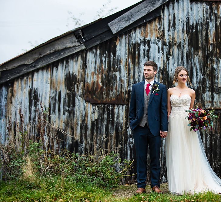 Bride in Sottero & Midgely Emsley Gown | Groom in Peter Posh Suit | Autumn Rustic Wedding at Curradine Barns | Jo Hastings Photography