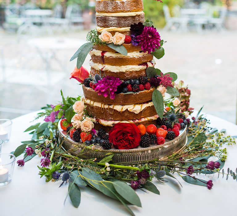 Naked Wedding Cake | Autumn Rustic Wedding at Curradine Barns | Jo Hastings Photography