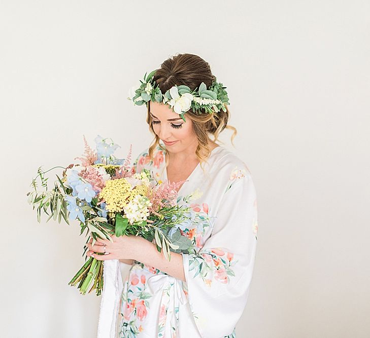 Wedding Morning Bridal Preparations | Flower Crown & Pastel Bouquet | Marble, Copper & Greenery Wedding at Cripps Barn Cotswolds | Summer Lily Studio Photography