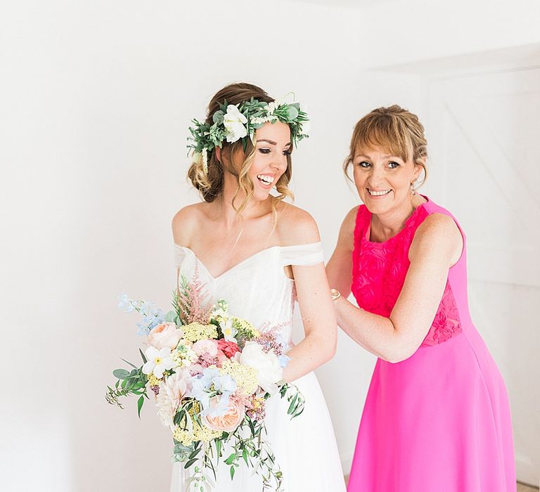 Wedding Morning Bridal Preparations | Bride in Heaton Wtoo by Watters Gown | Marble, Copper & Greenery Wedding at Cripps Barn Cotswolds | Summer Lily Studio Photography