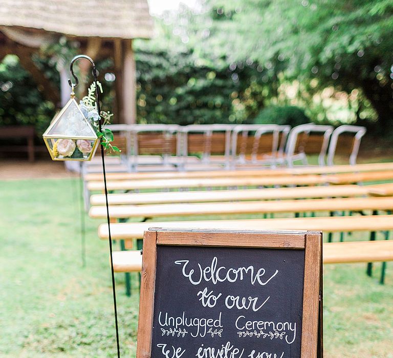 Unplugged Chalkboard Wedding Sign | Marble, Copper & Greenery Wedding at Cripps Barn Cotswolds | Summer Lily Studio Photography