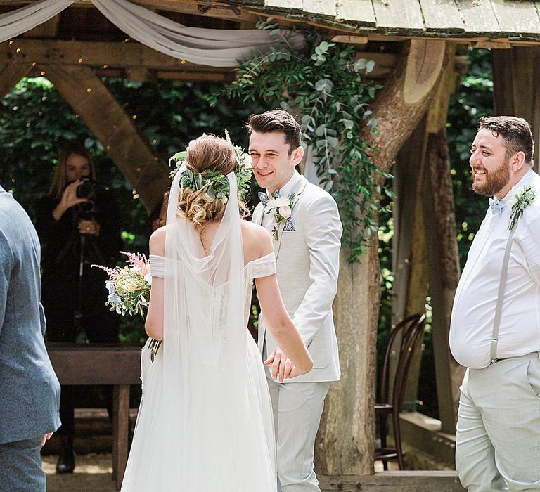 Outdoor Wedding Ceremony Bride in Heaton Wtoo by Watters Gown | Groom in ASOS Suit | Marble, Copper & Greenery Wedding at Cripps Barn Cotswolds | Summer Lily Studio Photography