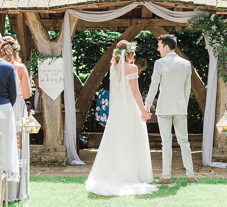 Outdoor Wedding Ceremony Bride in Heaton Wtoo by Watters Gown | Groom in ASOS Suit | Marble, Copper & Greenery Wedding at Cripps Barn Cotswolds | Summer Lily Studio Photography