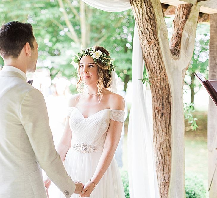 Outdoor Wedding Ceremony Bride in Heaton Wtoo by Watters Gown | Groom in ASOS Suit | Marble, Copper & Greenery Wedding at Cripps Barn Cotswolds | Summer Lily Studio Photography