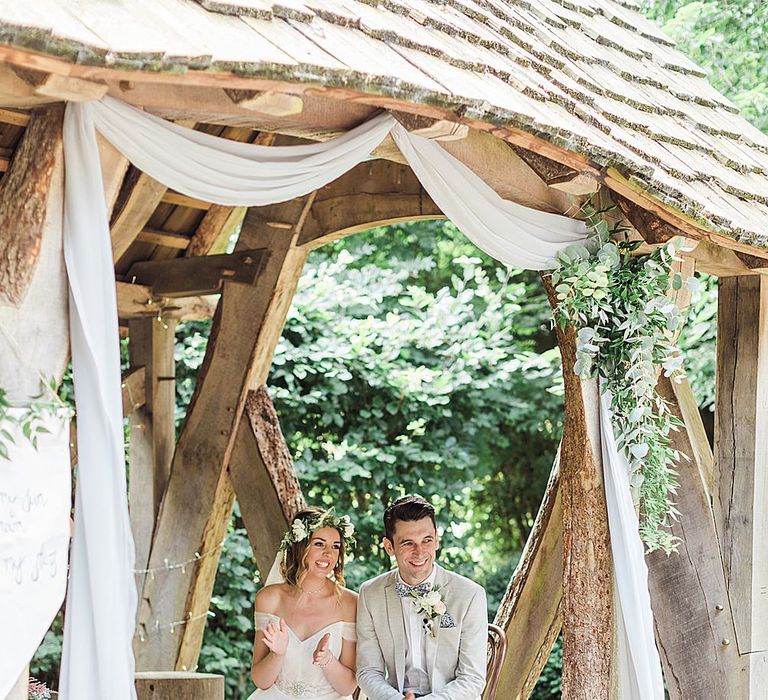 Outdoor Wedding Ceremony Bride in Heaton Wtoo by Watters Gown | Groom in ASOS Suit | Marble, Copper & Greenery Wedding at Cripps Barn Cotswolds | Summer Lily Studio Photography