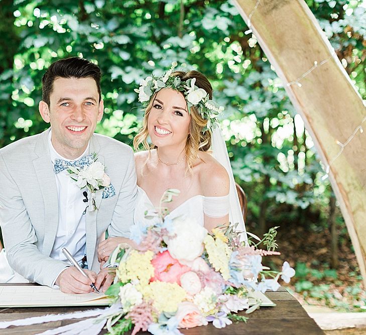 Outdoor Wedding Ceremony Bride in Heaton Wtoo by Watters Gown | Groom in ASOS Suit | Marble, Copper & Greenery Wedding at Cripps Barn Cotswolds | Summer Lily Studio Photography