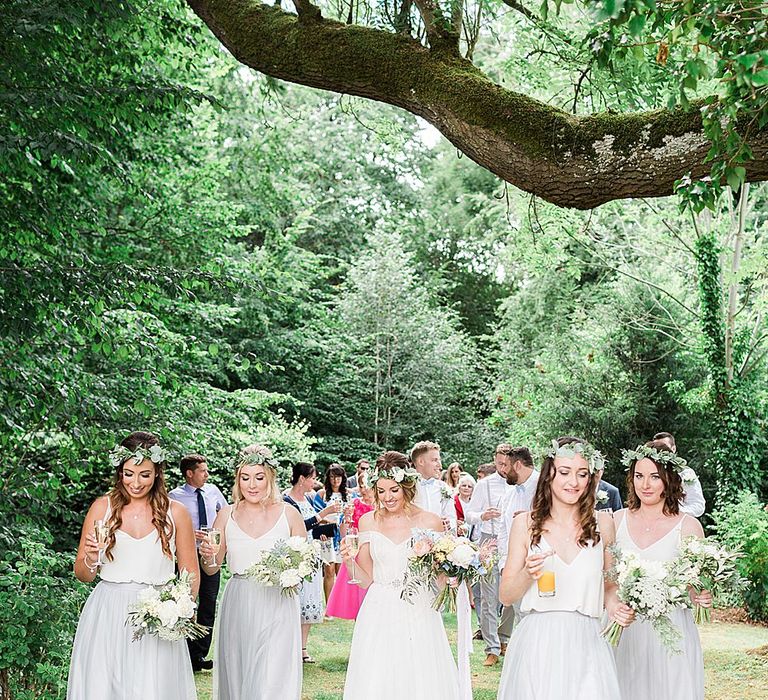 Bride in Heaton Wtoo by Watters Gown | Bridesmaid in Grey Tulle Skirts & White Cami Separates | Marble, Copper & Greenery Wedding at Cripps Barn Cotswolds | Summer Lily Studio Photography