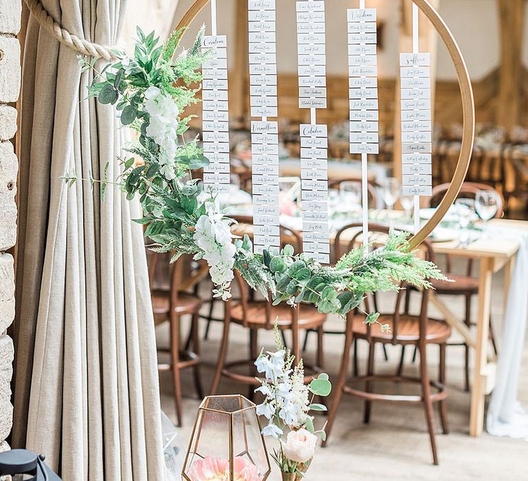 Hoop Table Plan | Wedding Decor | Marble, Copper & Greenery Wedding at Cripps Barn Cotswolds | Summer Lily Studio Photography