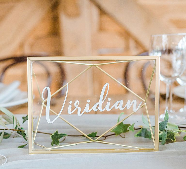 Geometric Table Name | Marble, Copper & Greenery Wedding at Cripps Barn Cotswolds | Summer Lily Studio Photography