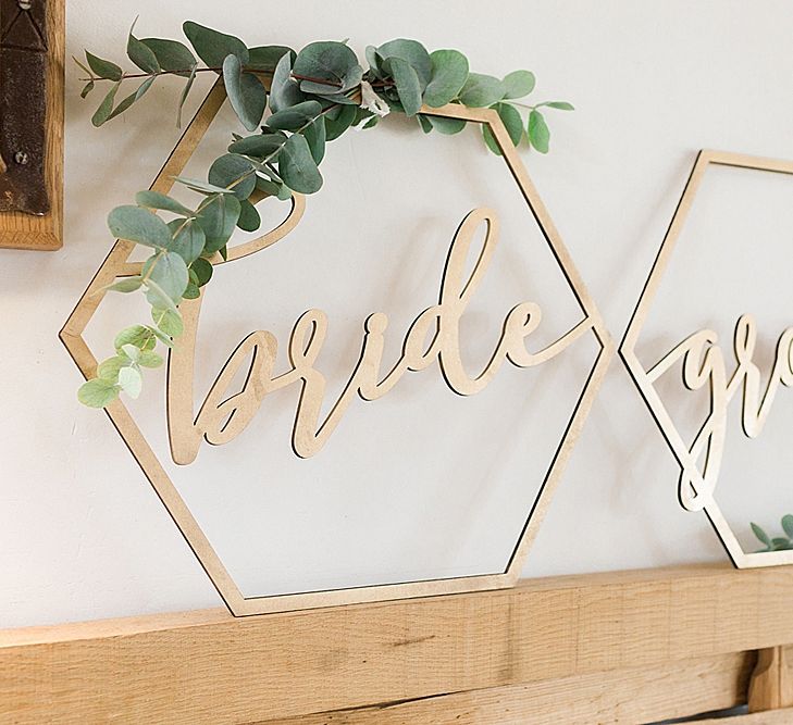 Geometric Bride & Groom Signs | Marble, Copper & Greenery Wedding at Cripps Barn Cotswolds | Summer Lily Studio Photography