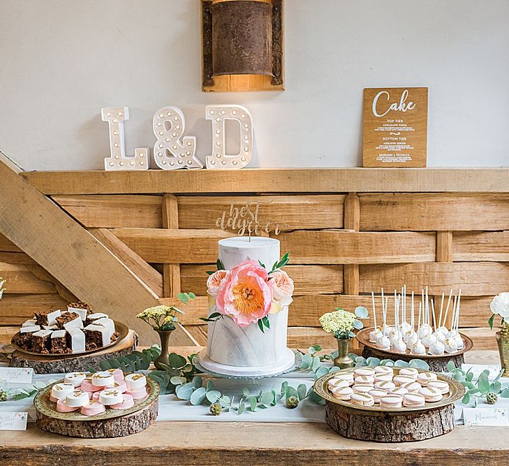 Dessert Table with Marble Wedding Cake | Marble, Copper & Greenery Wedding at Cripps Barn Cotswolds | Summer Lily Studio Photography